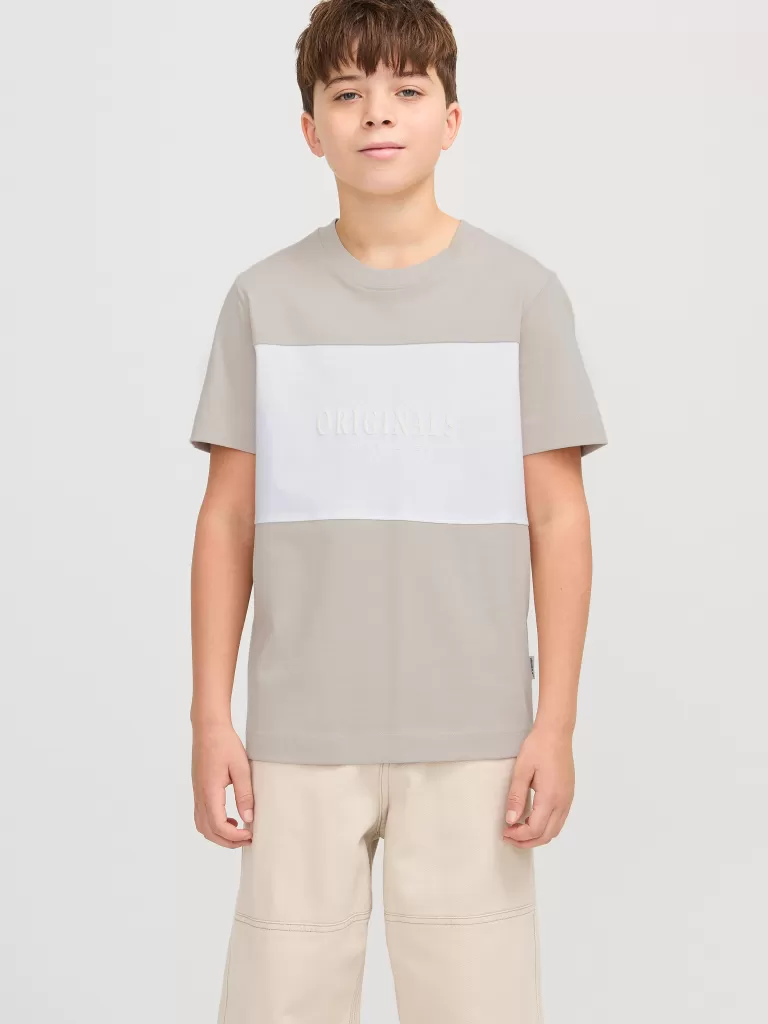 JACK & JONES Koszulki^W bloki kolorystyczne T-shirt Junior Beżowy