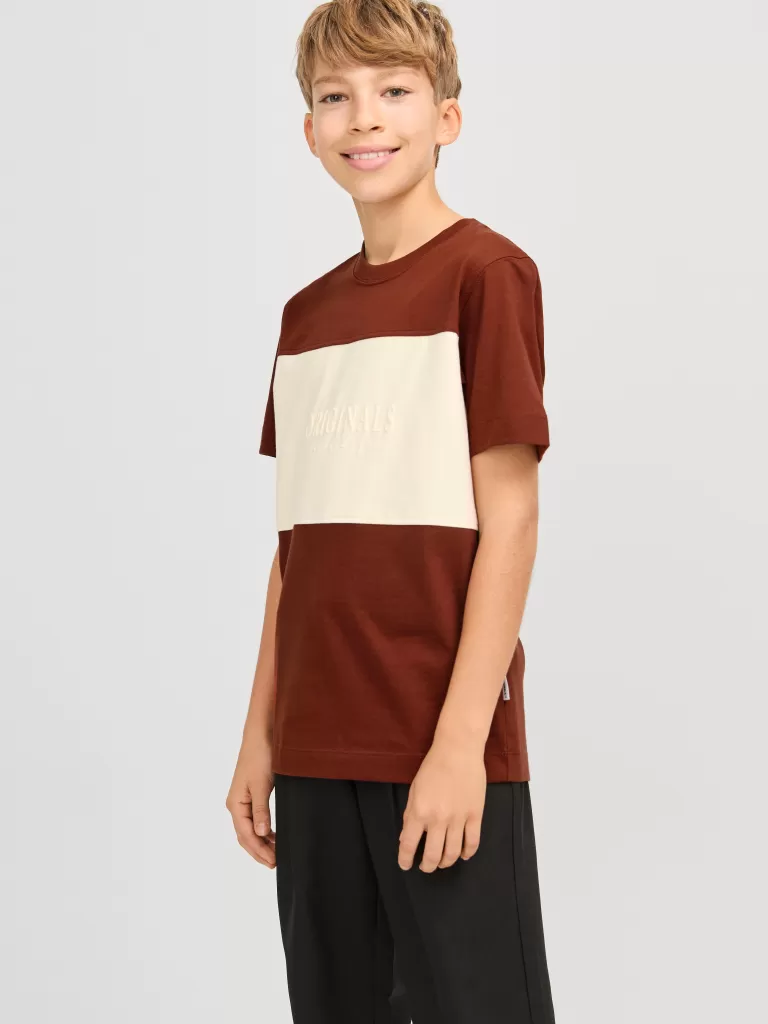 JACK & JONES Koszulki^W bloki kolorystyczne T-shirt Junior Pomarańczowy