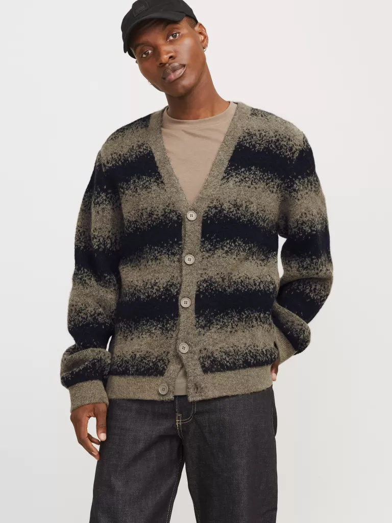 JACK & JONES Swetry^W paski Kardigan Beżowy