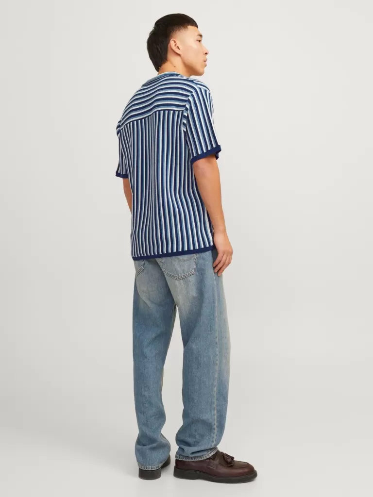 JACK & JONES Swetry^W paski Koszula polo Niebieski
