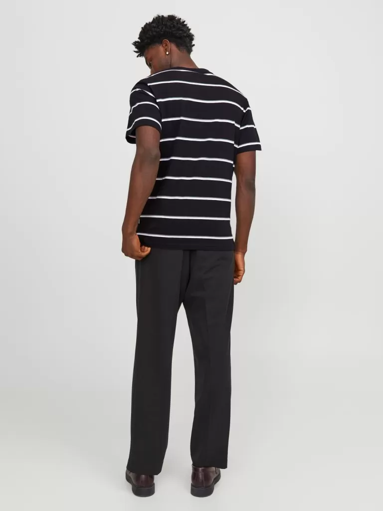 JACK & JONES Koszulki^W paski Okrągły dekolt T-shirt Czarny