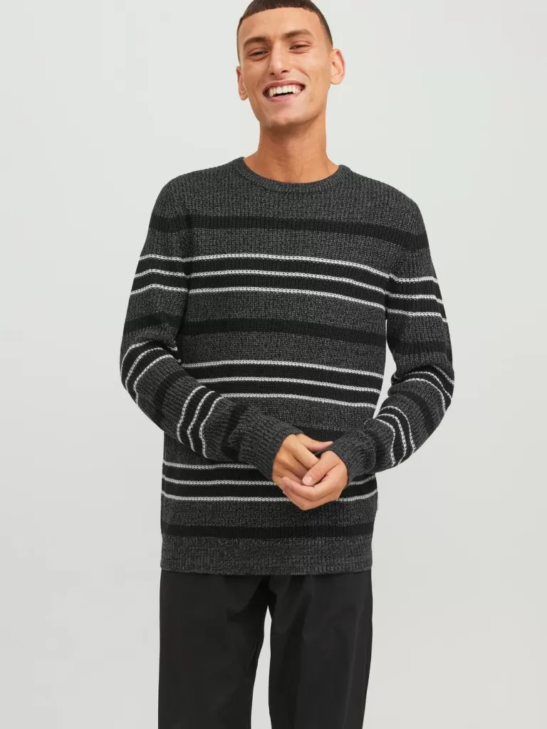 JACK & JONES Swetry^W paski Sweter wkładany przez głowę Czarny