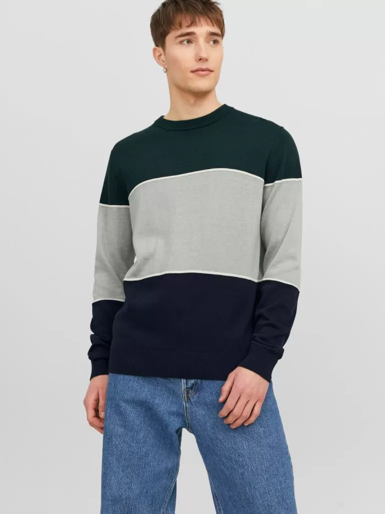 JACK & JONES Swetry^W paski Sweter wkładany przez głowę Zielony