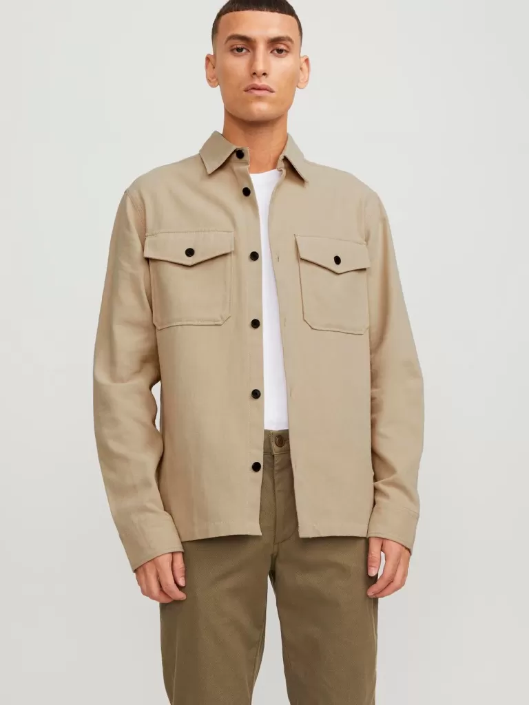 JACK & JONES Koszule^Wygodne dopasowanie Kurtka koszulowa Beżowy