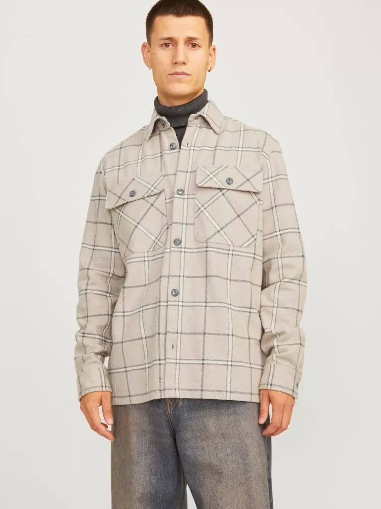 JACK & JONES Koszule^Wygodne dopasowanie Kurtka koszulowa Beżowy