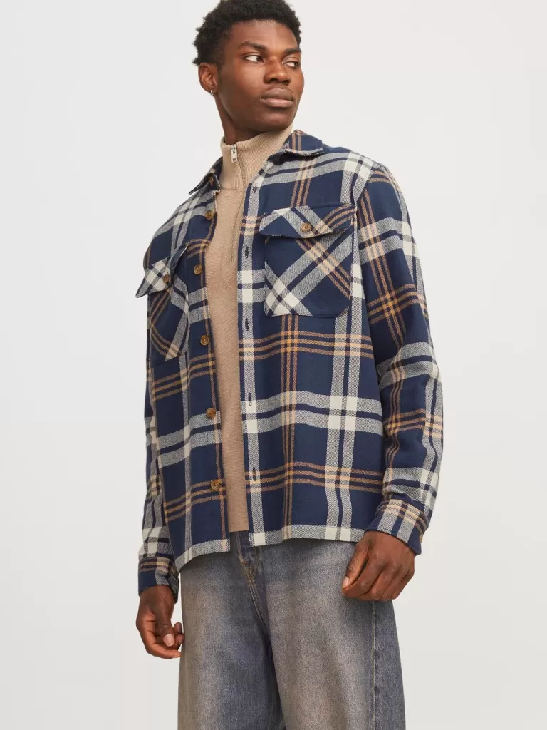 JACK & JONES Koszule^Wygodne dopasowanie Kurtka koszulowa Niebieski
