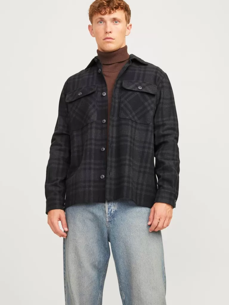 JACK & JONES Koszule^Wygodne dopasowanie Kurtka koszulowa Czarny