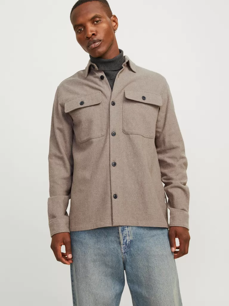 JACK & JONES Koszule^Wygodne dopasowanie Kurtka koszulowa Brązowy