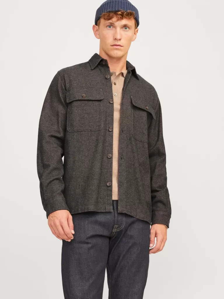 JACK & JONES Koszule^Wygodne dopasowanie Kurtka koszulowa Brązowy