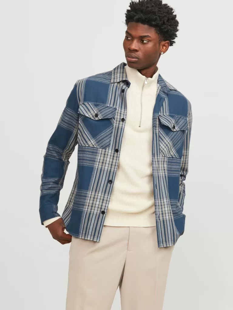 JACK & JONES Koszule^Wygodne dopasowanie Kurtka koszulowa Niebieski