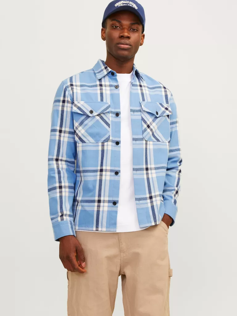 JACK & JONES Koszule^Wygodne dopasowanie Kurtka koszulowa Niebieski