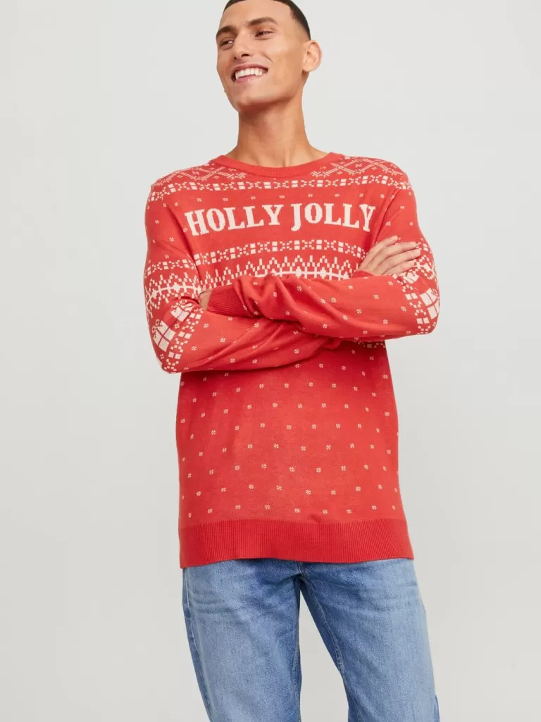 JACK & JONES Swetry^X-mas Sweter wkładany przez głowę Czerwony
