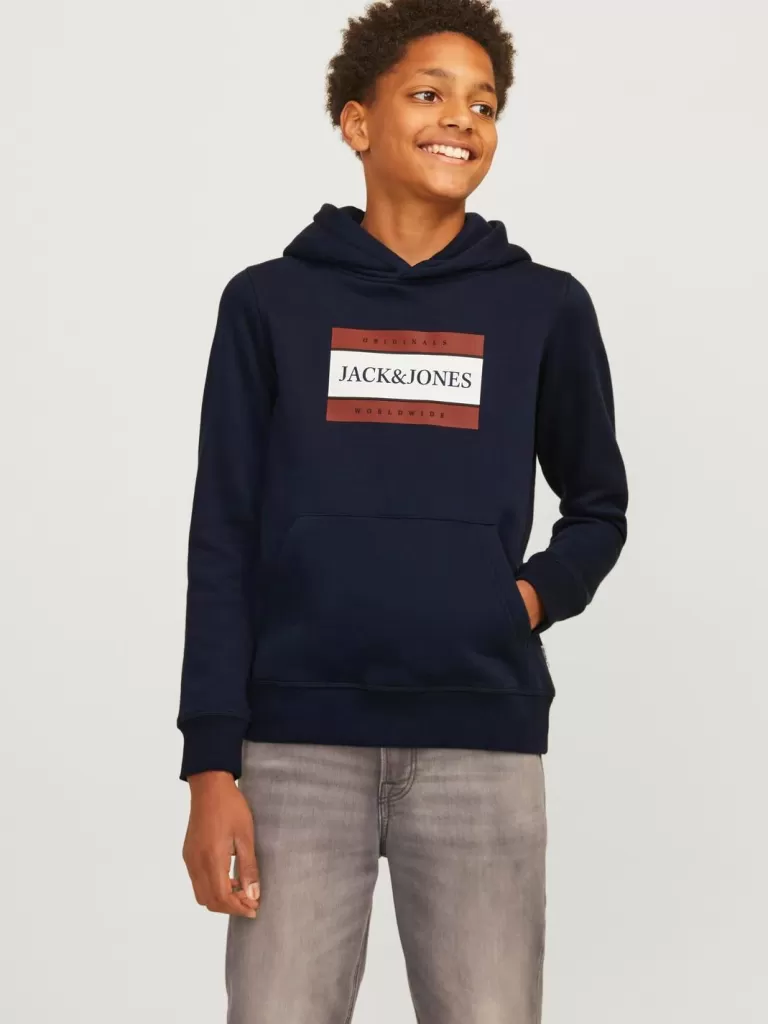 JACK & JONES Bluzy^Z logo Bluza z kapturem Junior Niebieski
