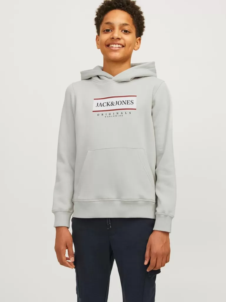 JACK & JONES Bluzy^Z logo Bluza z kapturem Junior Szary