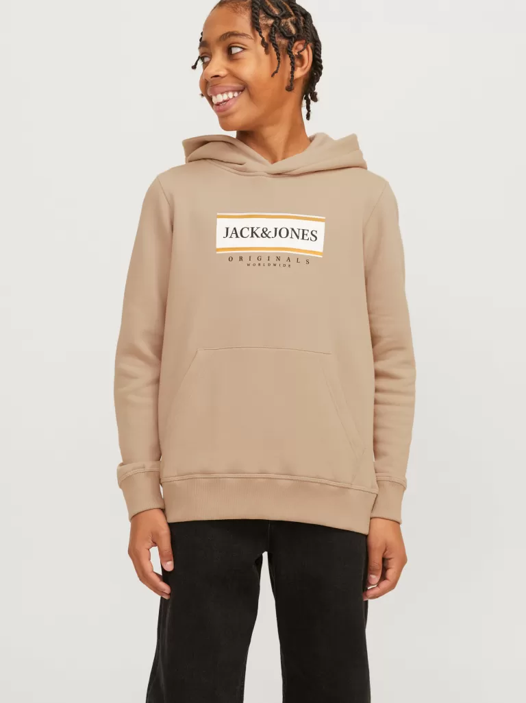 JACK & JONES Bluzy^Z logo Bluza z kapturem Junior Beżowy