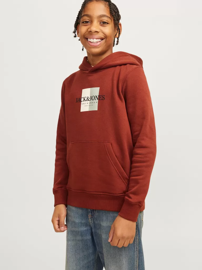 JACK & JONES Bluzy^Z logo Bluza z kapturem Junior Czerwony