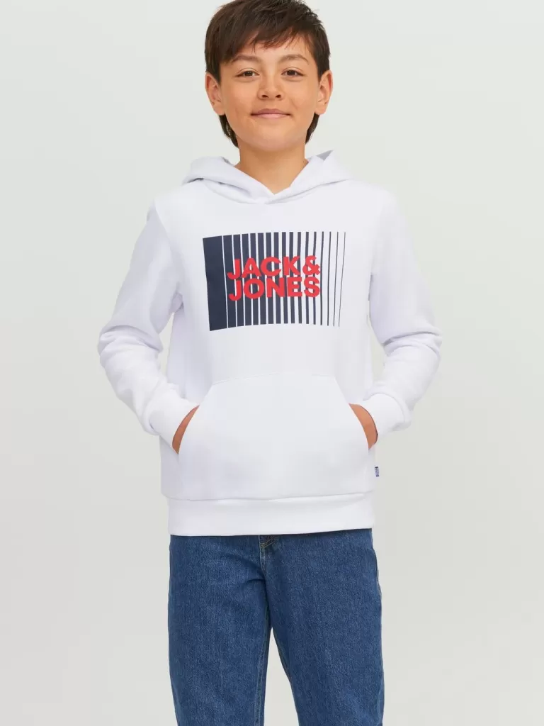 JACK & JONES Bluzy^Z logo Bluza z kapturem Junior Biały