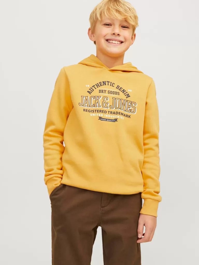JACK & JONES Bluzy^Z logo Bluza z kapturem Junior Żółty