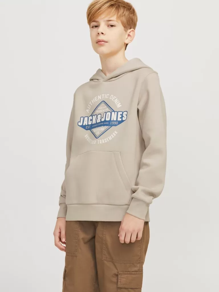 JACK & JONES Bluzy^Z logo Bluza z kapturem Junior Beżowy
