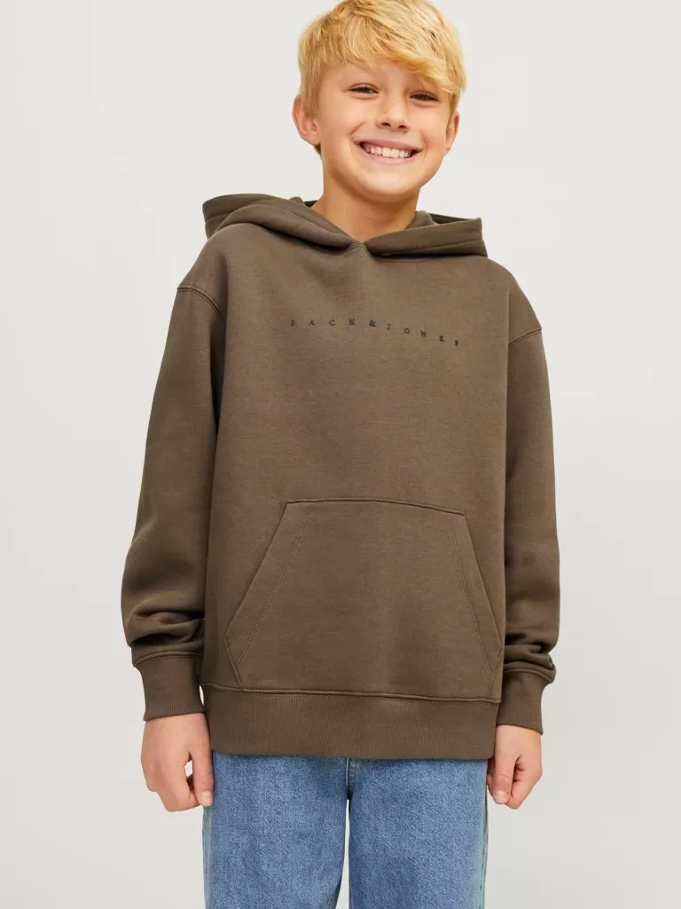 JACK & JONES Bluzy^Z logo Bluza z kapturem Junior Brązowy