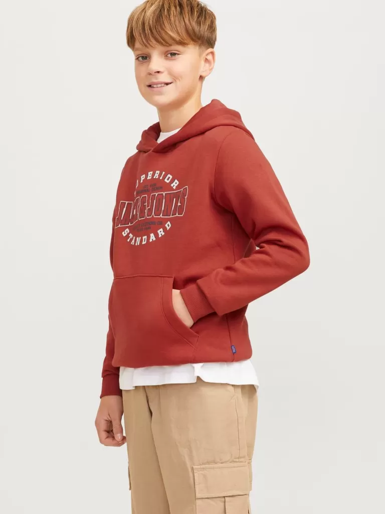 JACK & JONES Bluzy^Z logo Bluza z kapturem Junior Czerwony