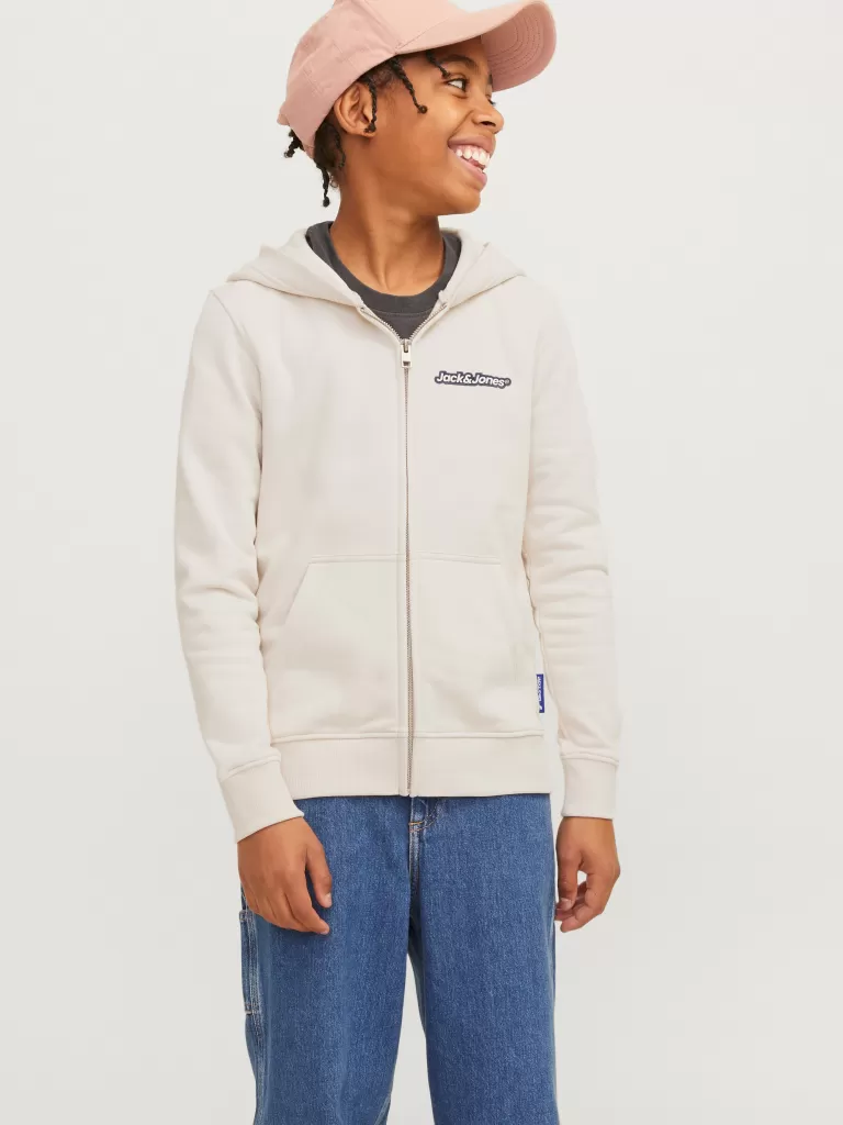 JACK & JONES Bluzy^Z logo Bluza z kapturem zapinana na suwak Junior Beżowy