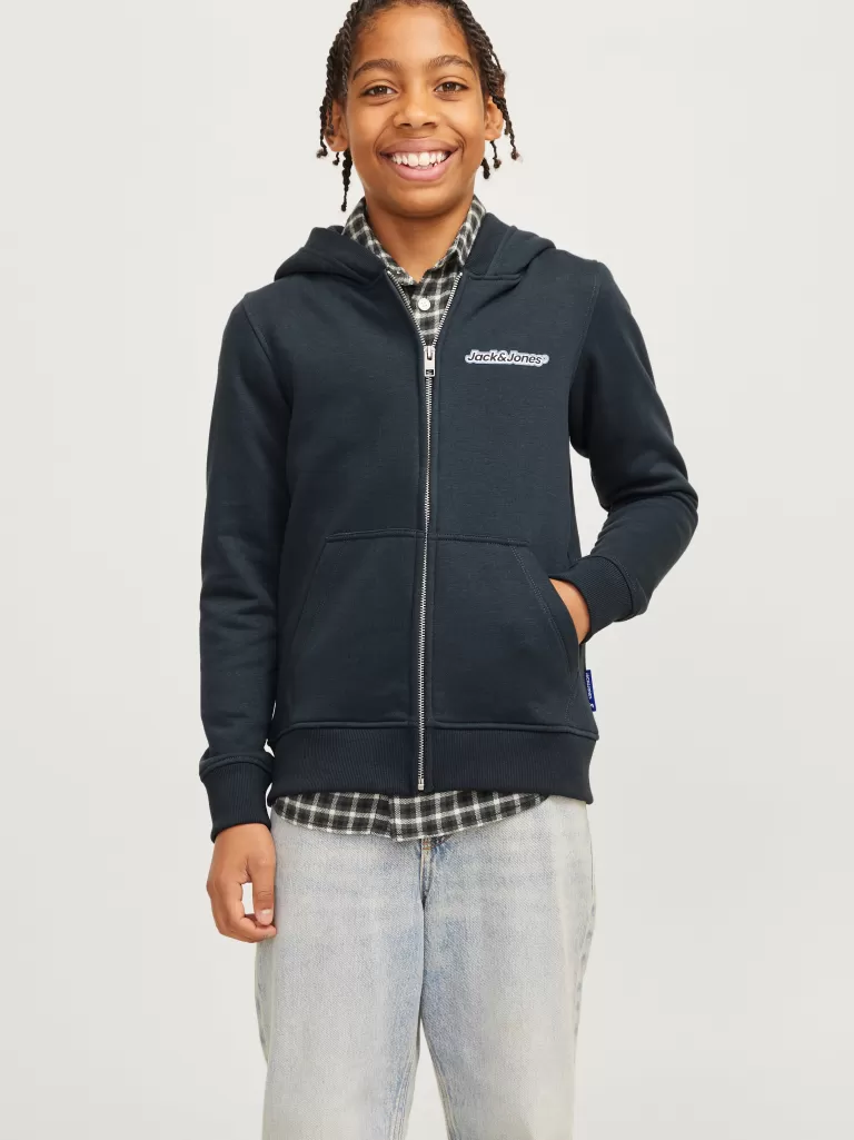 JACK & JONES Bluzy^Z logo Bluza z kapturem zapinana na suwak Junior Szary