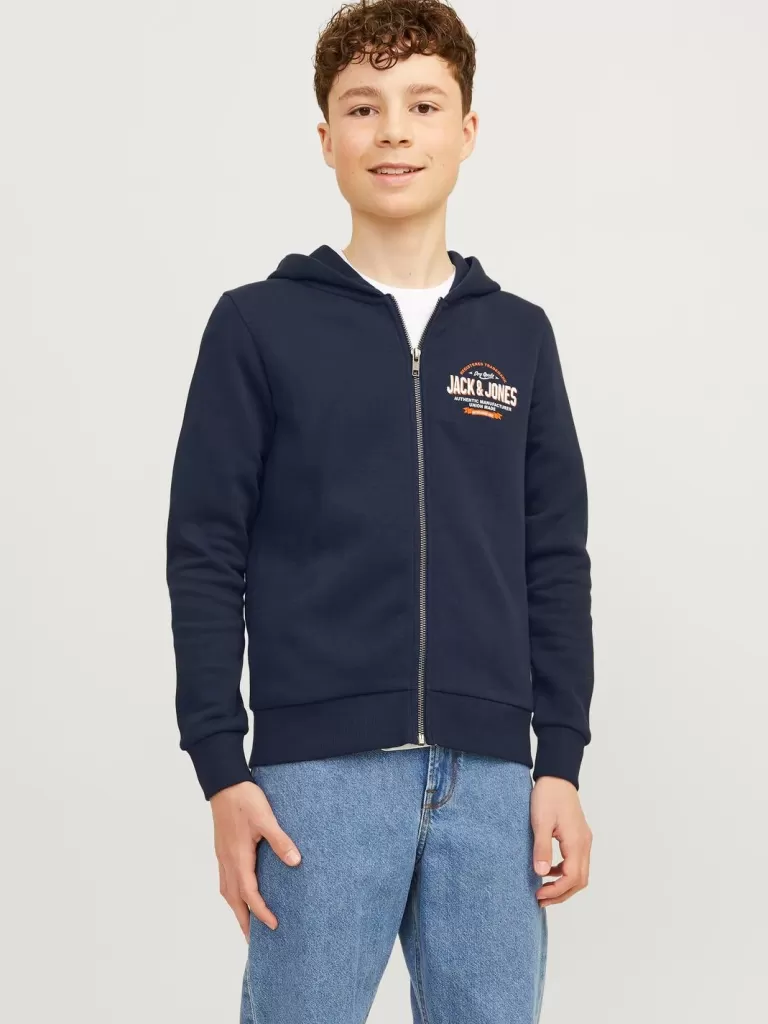 JACK & JONES Bluzy^Z logo Bluza z kapturem zapinana na suwak Junior Niebieski
