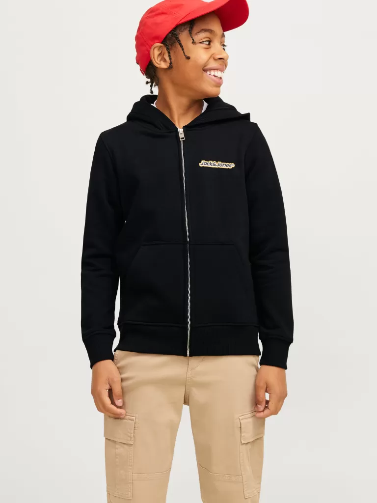 JACK & JONES Bluzy^Z logo Bluza z kapturem zapinana na suwak Junior Czarny