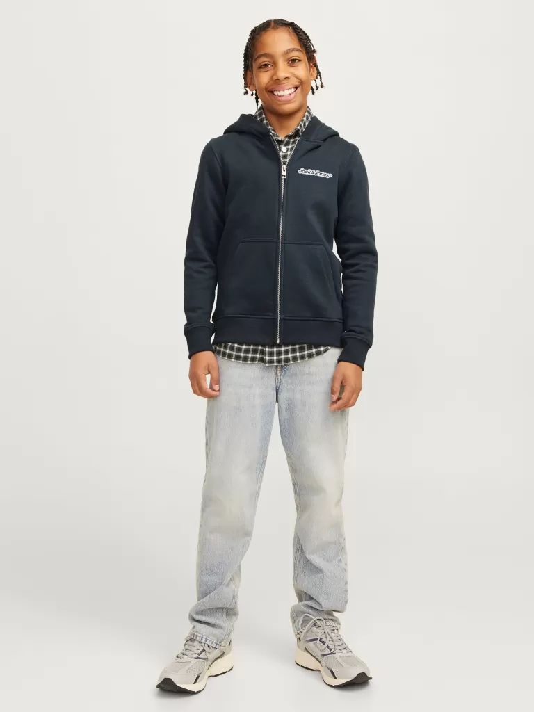 JACK & JONES Bluzy^Z logo Bluza z kapturem zapinana na suwak Junior Szary