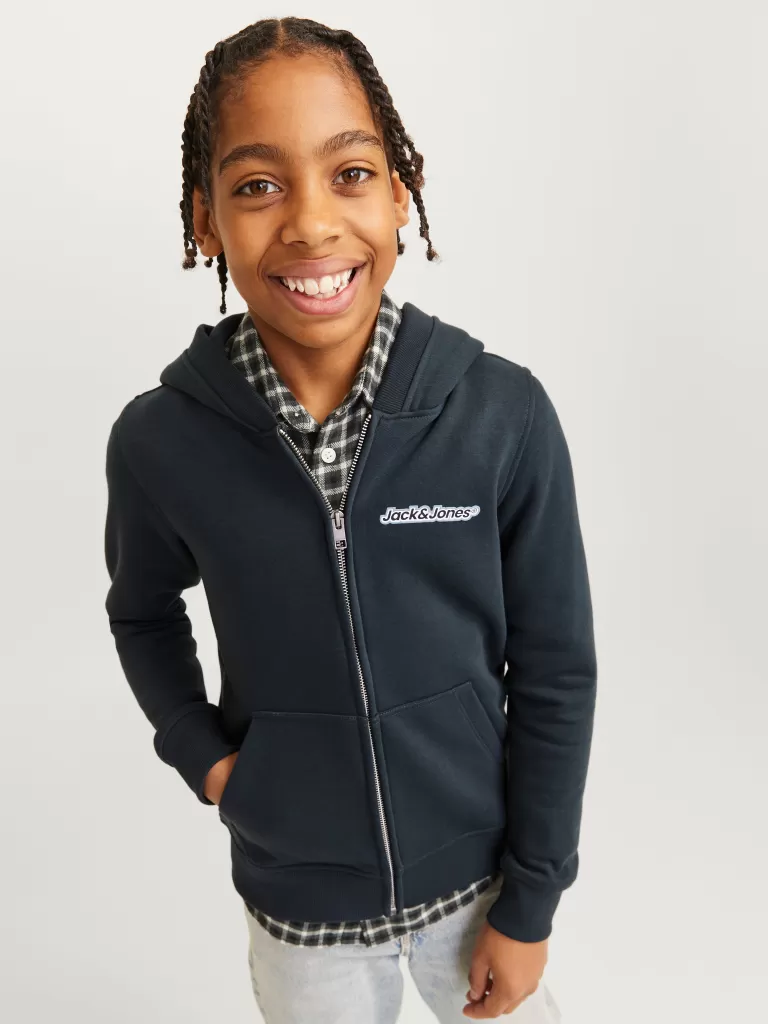 JACK & JONES Bluzy^Z logo Bluza z kapturem zapinana na suwak Junior Szary