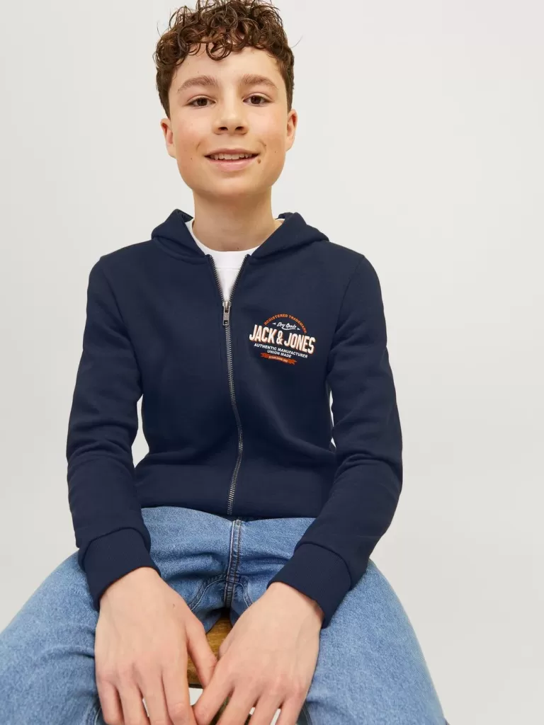JACK & JONES Bluzy^Z logo Bluza z kapturem zapinana na suwak Junior Niebieski