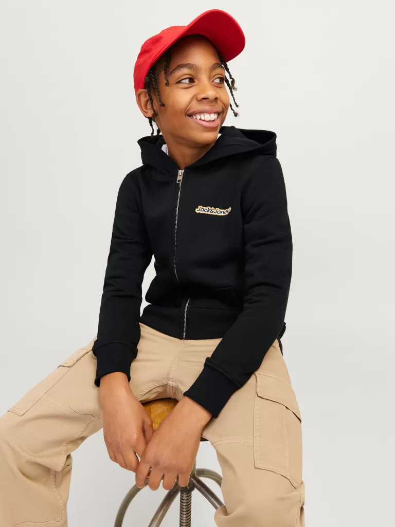 JACK & JONES Bluzy^Z logo Bluza z kapturem zapinana na suwak Junior Czarny