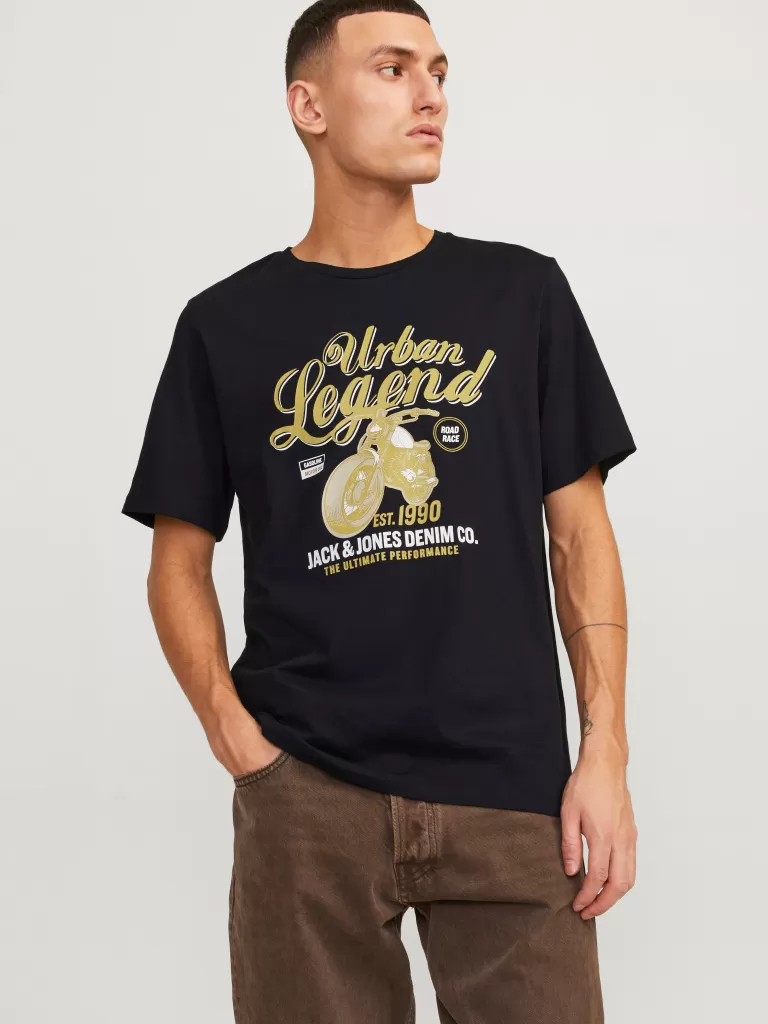 JACK & JONES Koszulki^Z logo Okrągły dekolt T-shirt Czarny