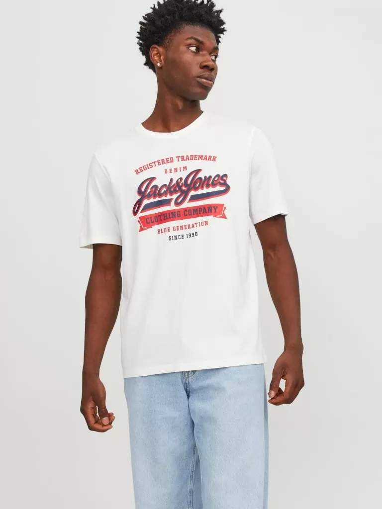 JACK & JONES Koszulki^Z logo Okrągły dekolt T-shirt Biały