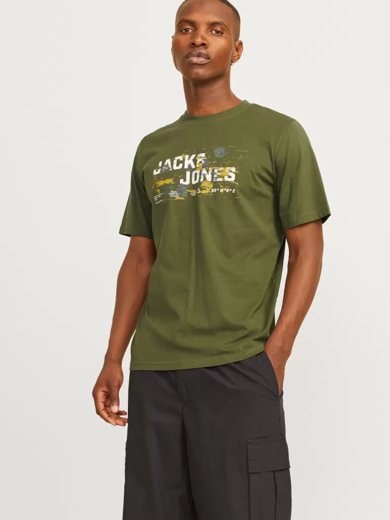 JACK & JONES Koszulki^Z logo Okrągły dekolt T-shirt Zielony
