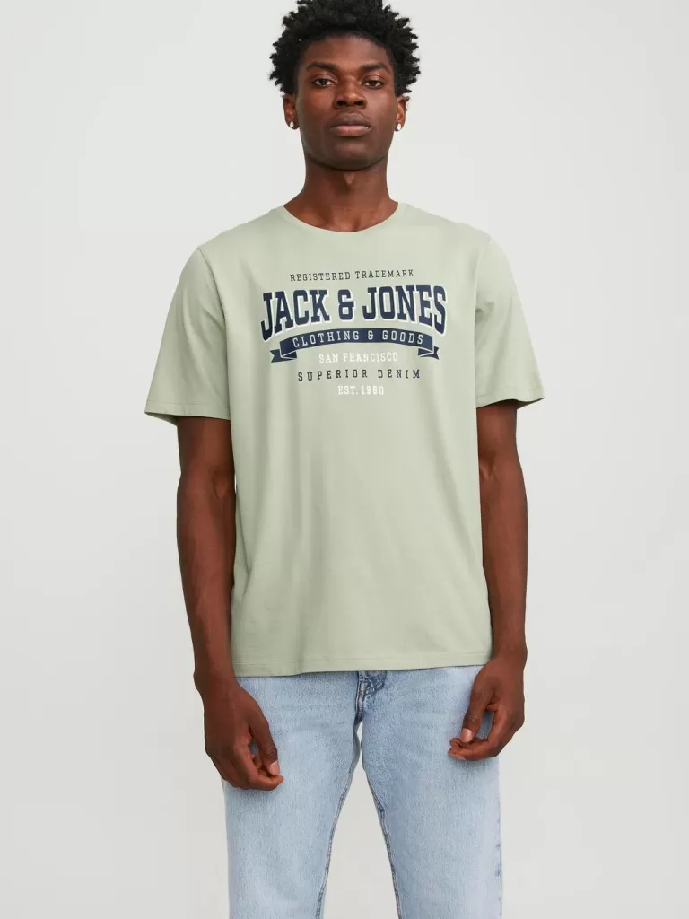 JACK & JONES Koszulki^Z logo Okrągły dekolt T-shirt Zielony