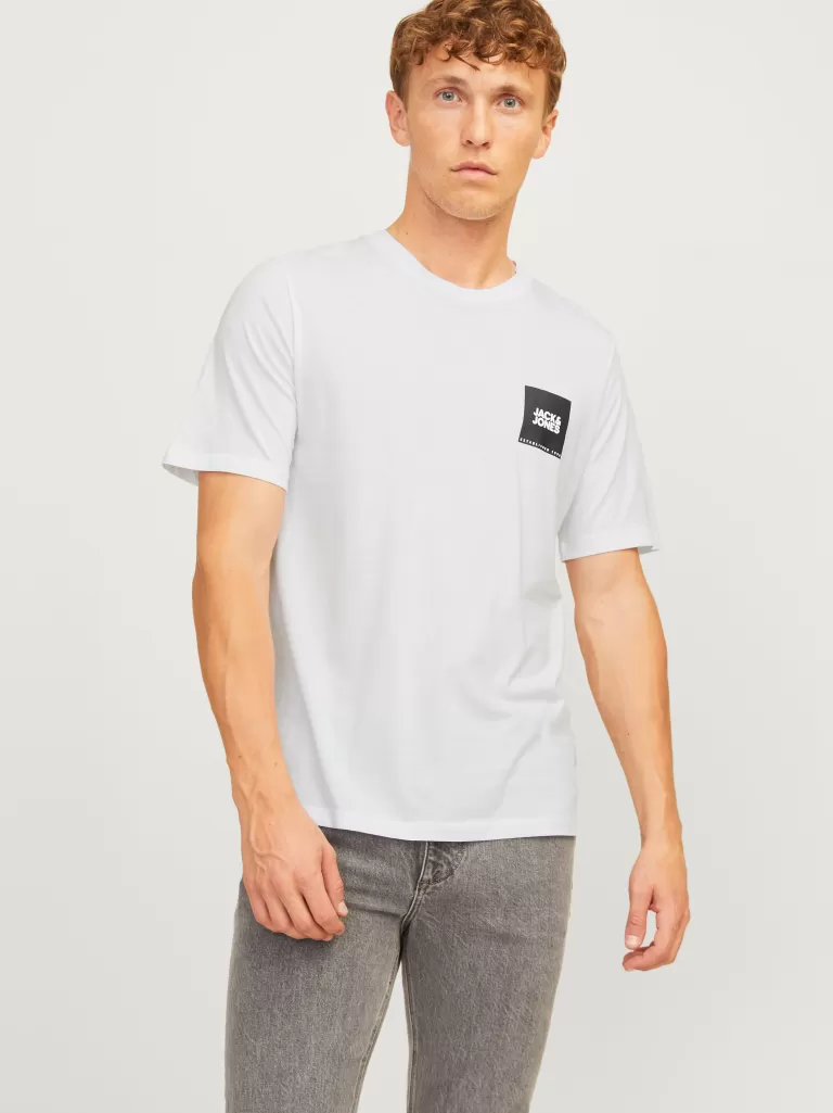 JACK & JONES Koszulki^Z logo Okrągły dekolt T-shirt Biały