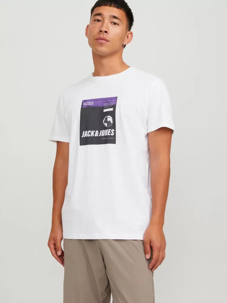 JACK & JONES Koszulki^Z logo Okrągły dekolt T-shirt Biały