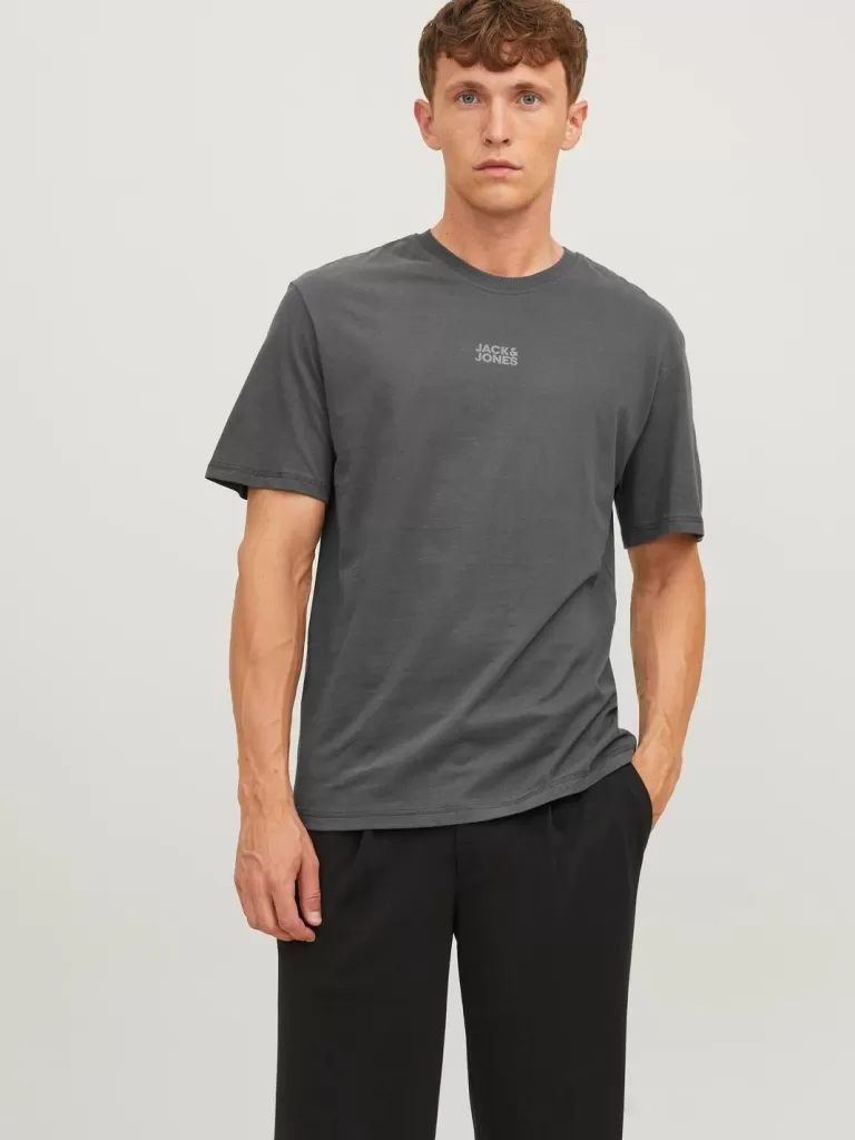 JACK & JONES Koszulki^Z logo Okrągły dekolt T-shirt Szary