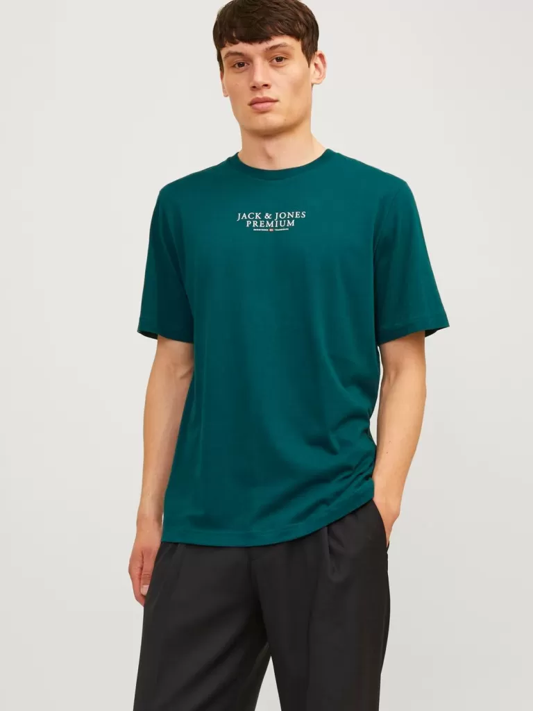 JACK & JONES Koszulki^Z logo Okrągły dekolt T-shirt Zielony