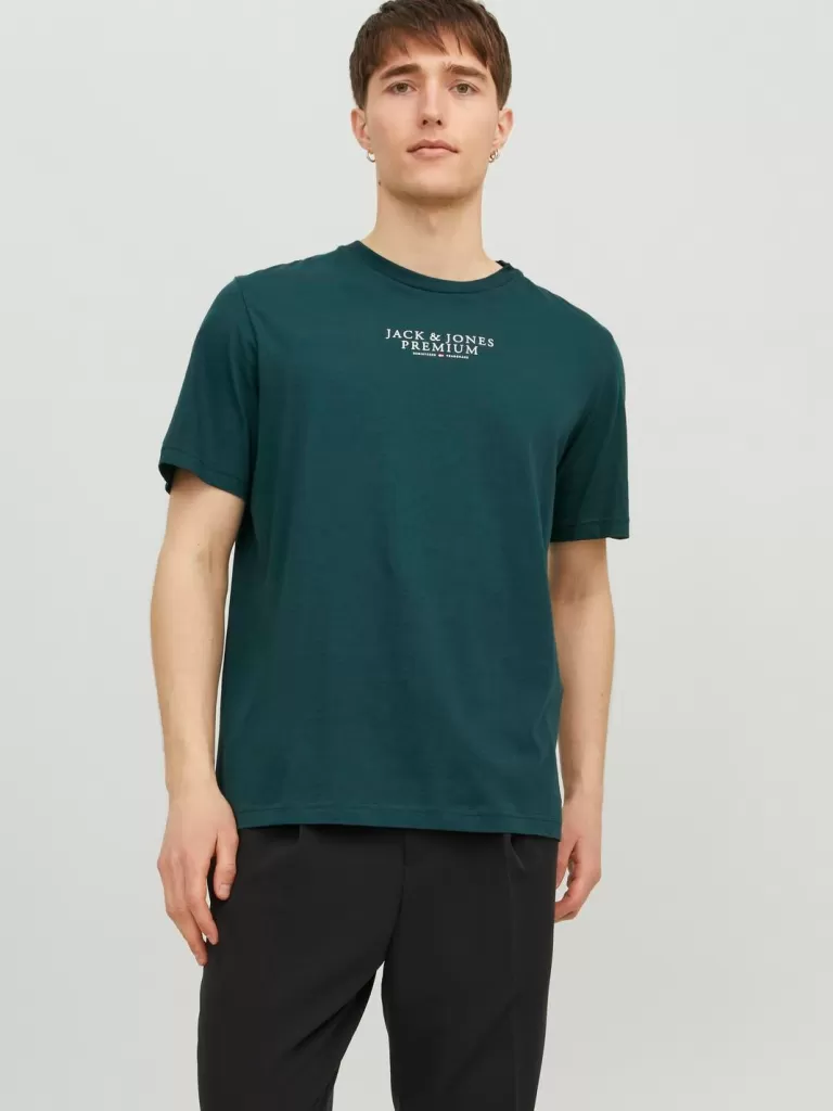 JACK & JONES Koszulki^Z logo Okrągły dekolt T-shirt Zielony