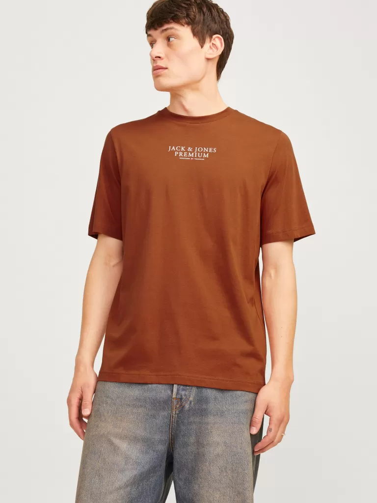 JACK & JONES Koszulki^Z logo Okrągły dekolt T-shirt Pomarańczowy