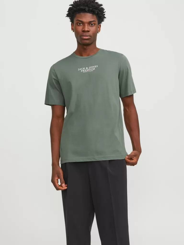 JACK & JONES Koszulki^Z logo Okrągły dekolt T-shirt Zielony