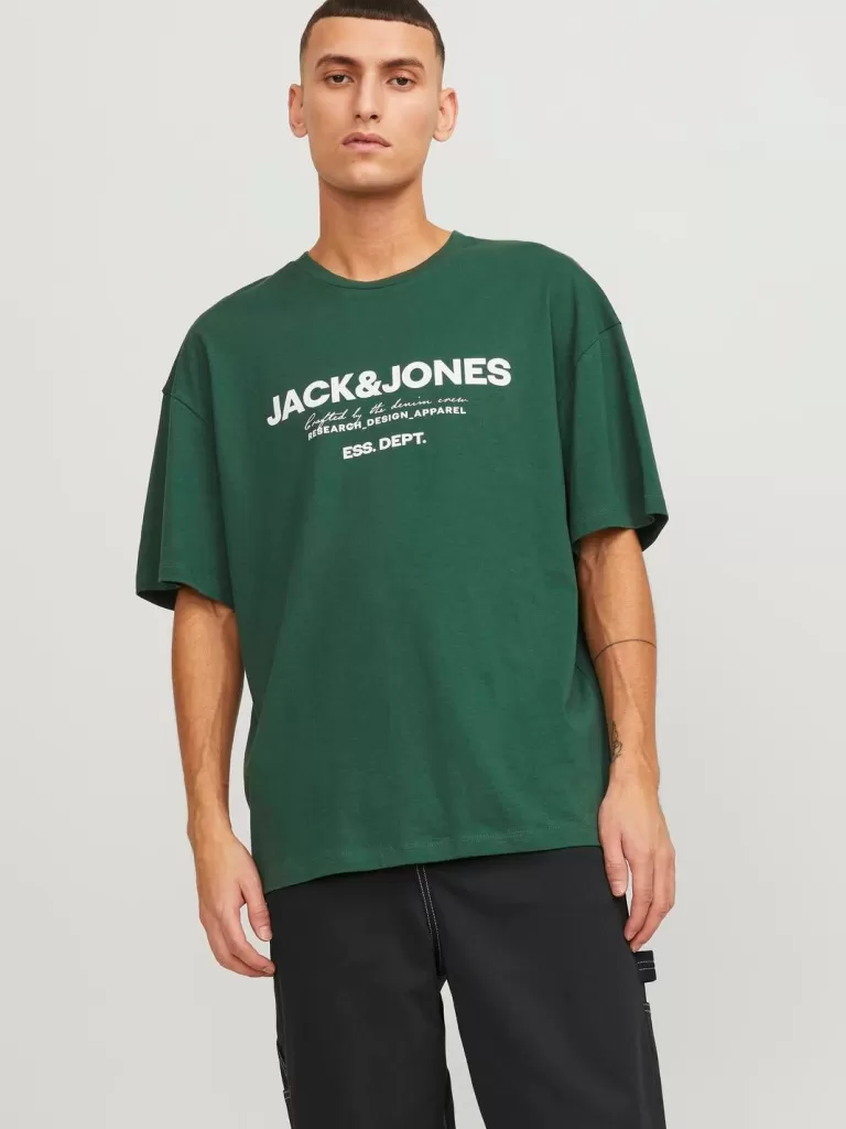 JACK & JONES Koszulki^Z logo Okrągły dekolt T-shirt Zielony
