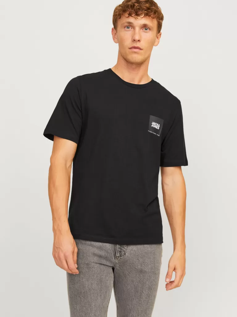 JACK & JONES Koszulki^Z logo Okrągły dekolt T-shirt Czarny