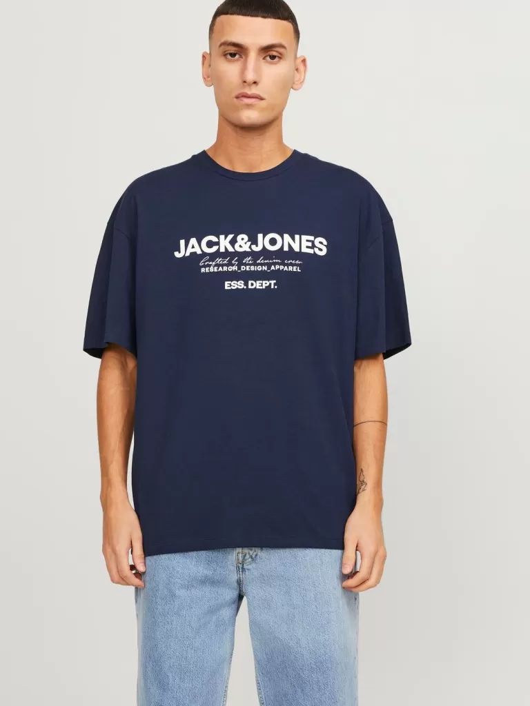 JACK & JONES Koszulki^Z logo Okrągły dekolt T-shirt Niebieski