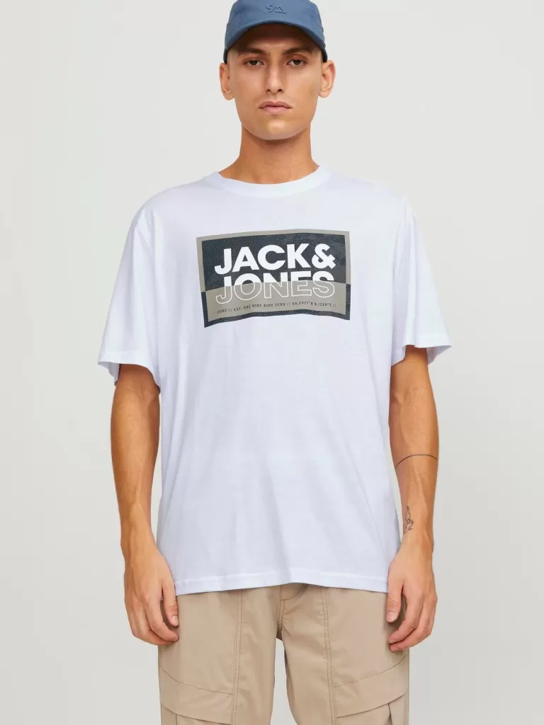 JACK & JONES Koszulki^Z logo Okrągły dekolt T-shirt Biały