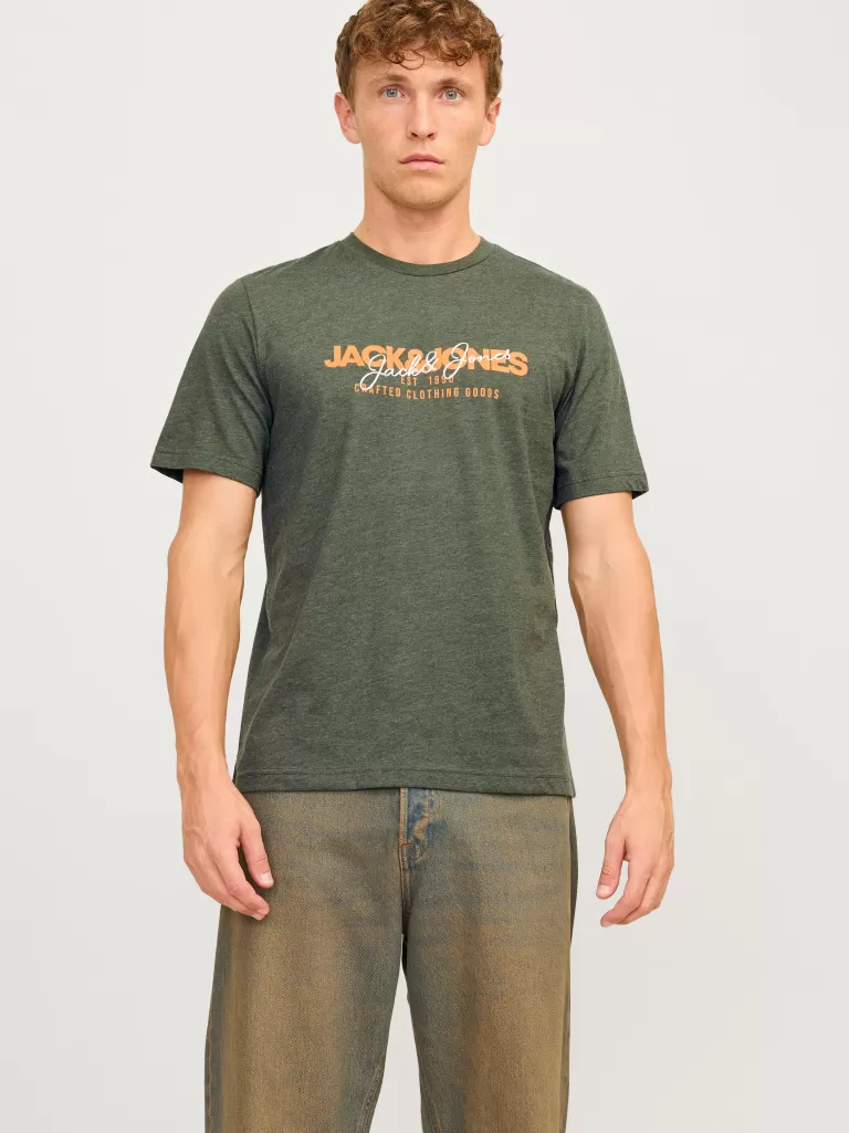 JACK & JONES Koszulki^Z logo Okrągły dekolt T-shirt Zielony