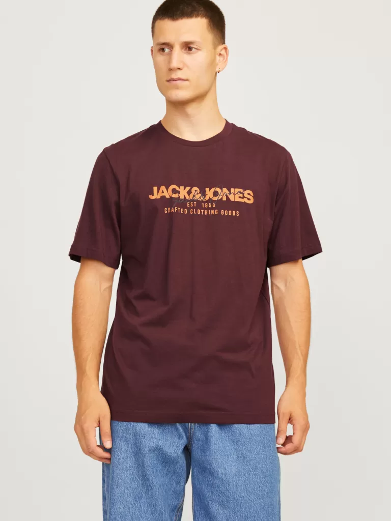 JACK & JONES Koszulki^Z logo Okrągły dekolt T-shirt Czerwony